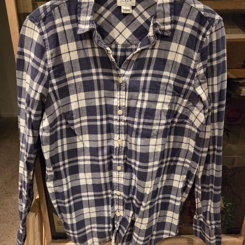 J. Crew Women's Navy and White Plaid Flannel Shirt